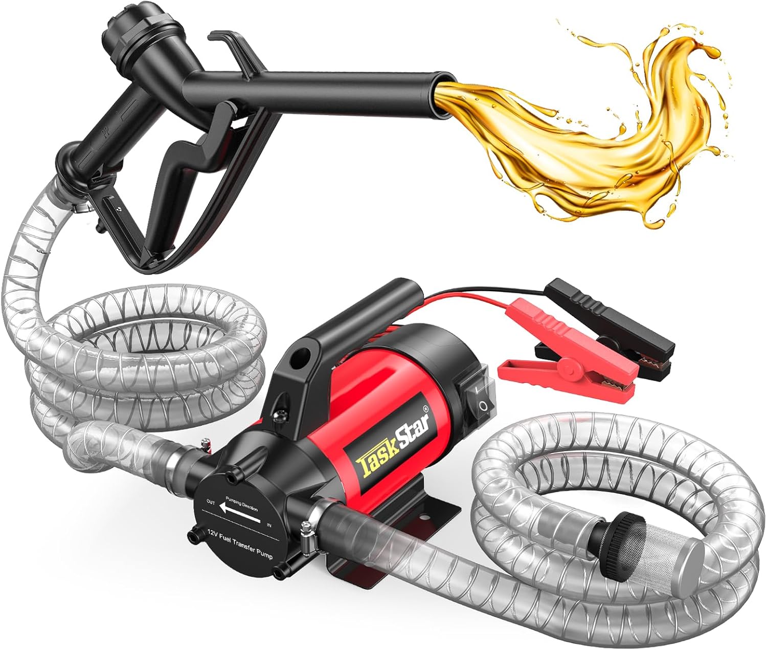 Fuel Transfer Pump Kit: 12V 13GPM Electric Diesel Transfer Pump with Fuel Nozzle & Hoses for Diesel Kerosene Transformer Oil, Protable Self-Priming Pump for Home Business Farm