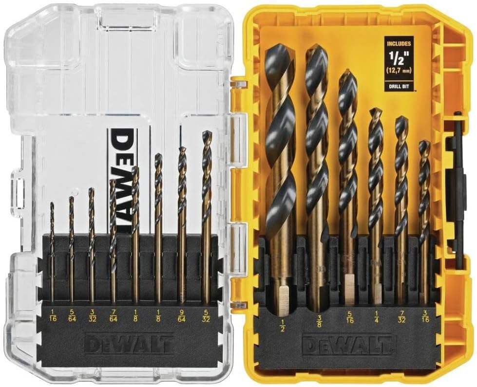 DEWALT Drill Bit Set, 3-Flats Shank,14-Piece, 135 Degree Split Point, for Plastic, Wood and Metal (DWA1184)