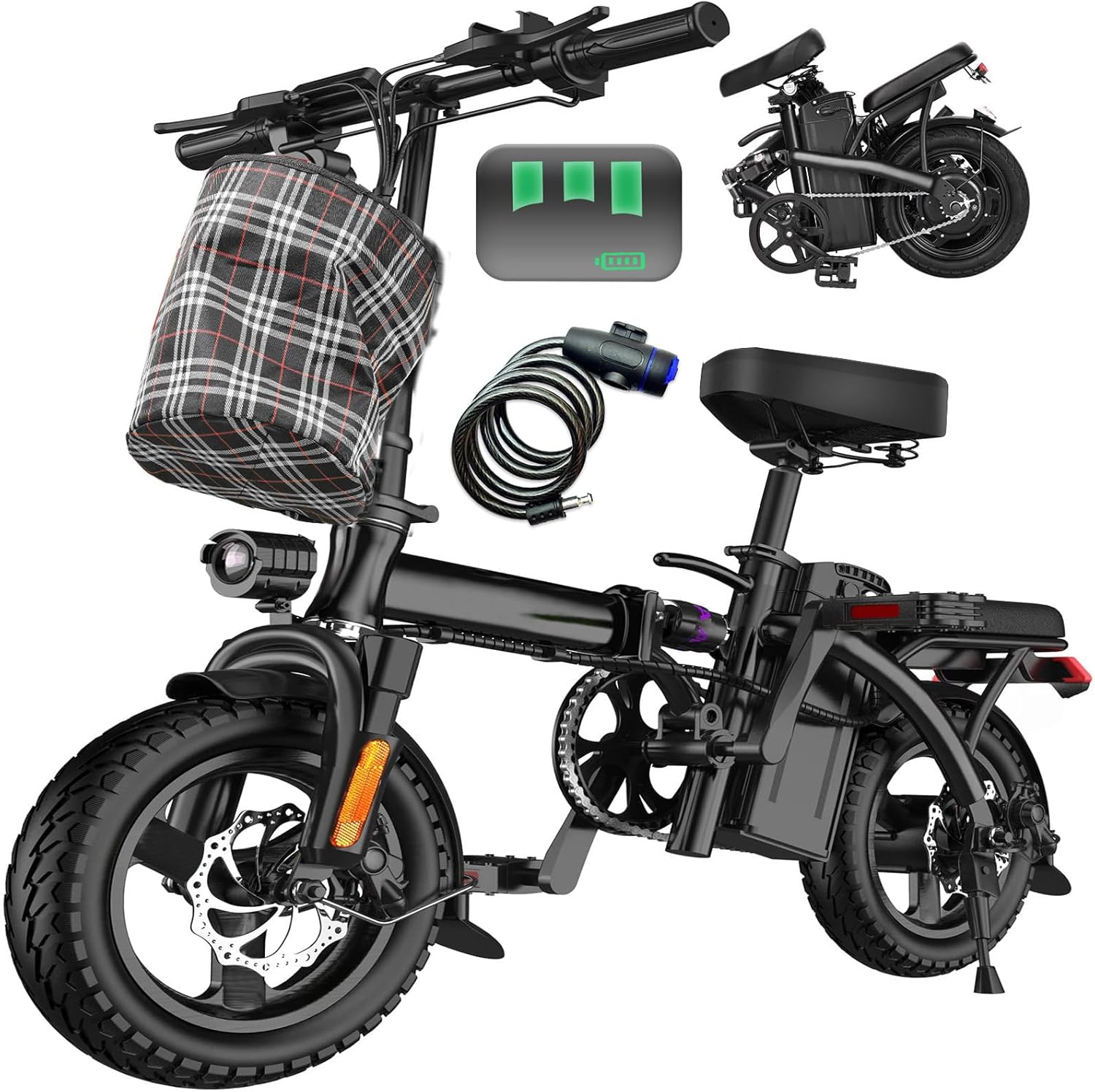 Electric Bike for Adults and Teens, 560W Motor 24MPH Compact Commuter Folding Ebike, 32 Miles Range, 48V 10Ah Battery, 3-Level Pedal Assist, 14&#34; Foldable Mini Electric Bicycle, UL 2849 Certified