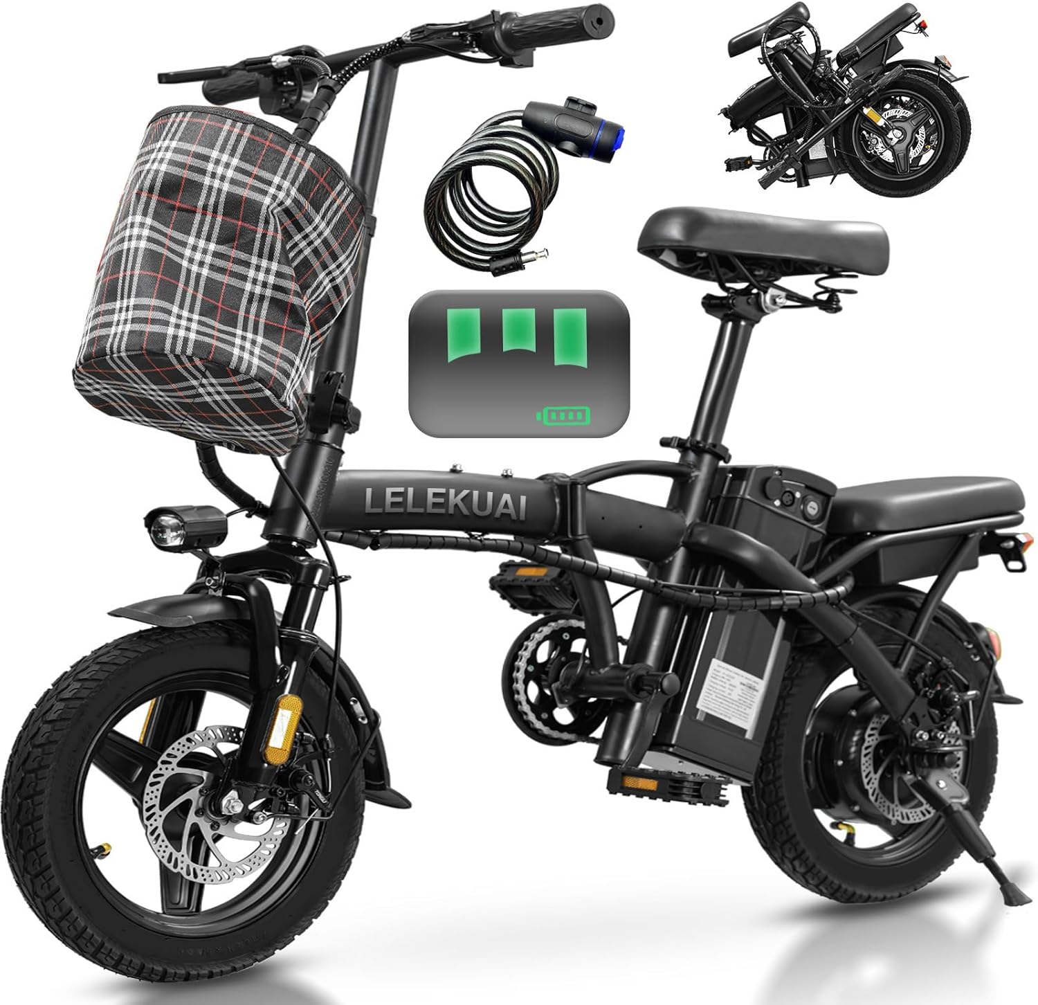 Electric Bike for Adults and Teens, 560W Motor 24MPH Compact Commuter Folding Ebike, 32 Miles Range, 48V 10Ah Battery, 3-Level Pedal Assist, 14&#34; Foldable Mini Electric Bicycle, UL 2849 Certified
