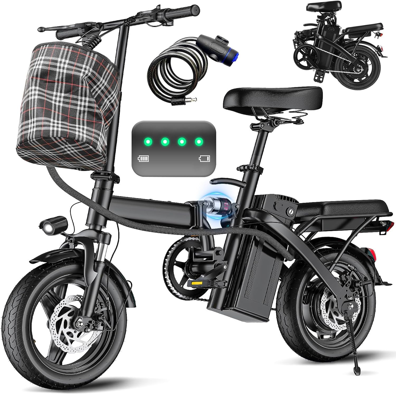 Electric Bike for Adults and Teens, 560W Motor 24MPH Compact Commuter Folding Ebike, 32 Miles Range, 48V 10Ah Battery, 3-Level Pedal Assist, 14&#34; Foldable Mini Electric Bicycle, UL 2849 Certified