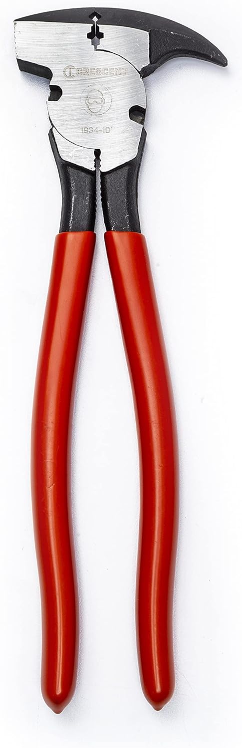 Crescent Dipped Handle, Heavy-Duty Solid Joint Fence Tool Pliers - Premium Wire Cutter & Staple Puller - 193410CVNN-05-10&#34;, Red