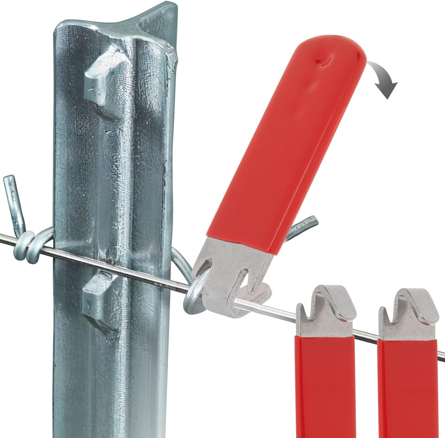 T-Post Clip Tool: Fence Wire Twisting and Fencing Tool with Red Rubber-Coated Handle - Easy to Use and Time-Saving (2 pcs)