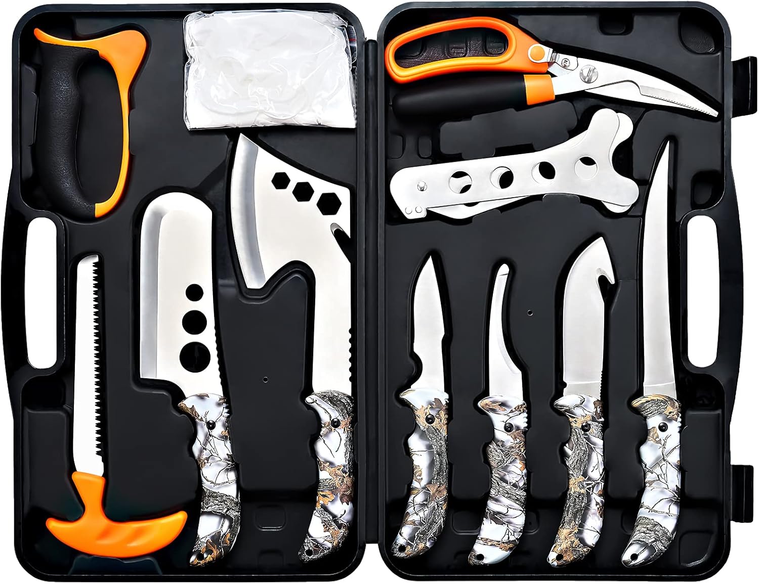 KNINE OUTDOORS Hunting Deer Knife Set Field Dressing Kit Portable Butcher Game Processor Set, 12 Pieces