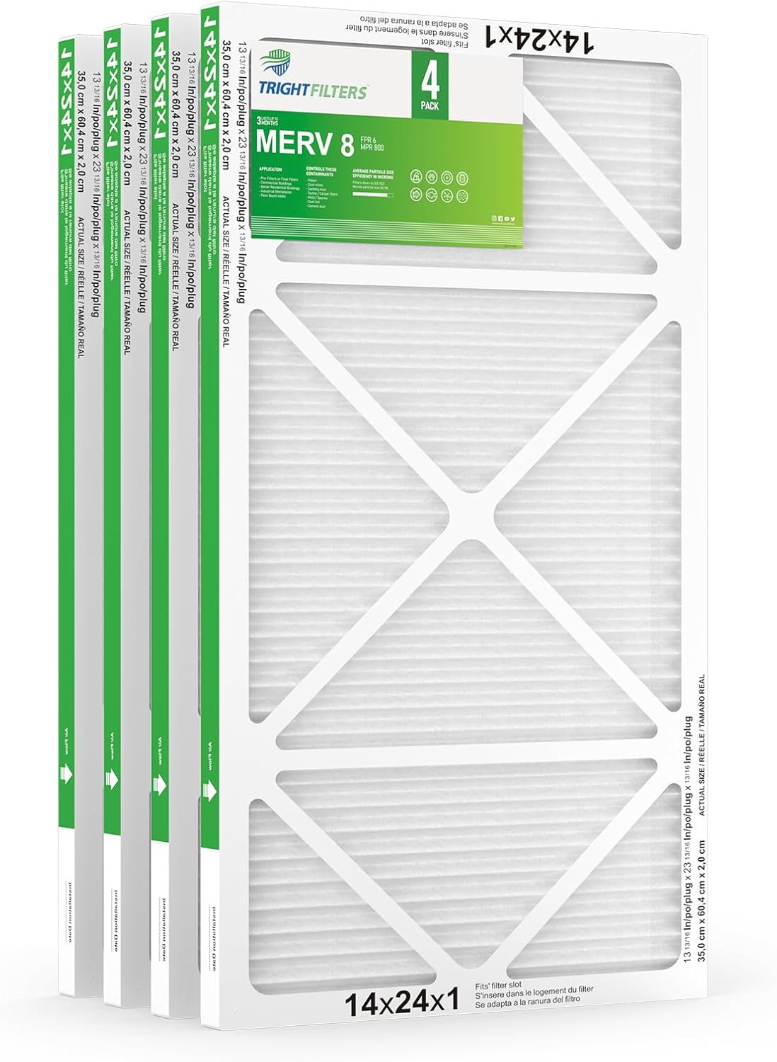 14x24x1 Air Filter 4 Pack, MERV 8 Pleated Dust Defense Air Filters Replacement Air Conditioner HVAC AC Furnace Filter, Durable and Lightweight