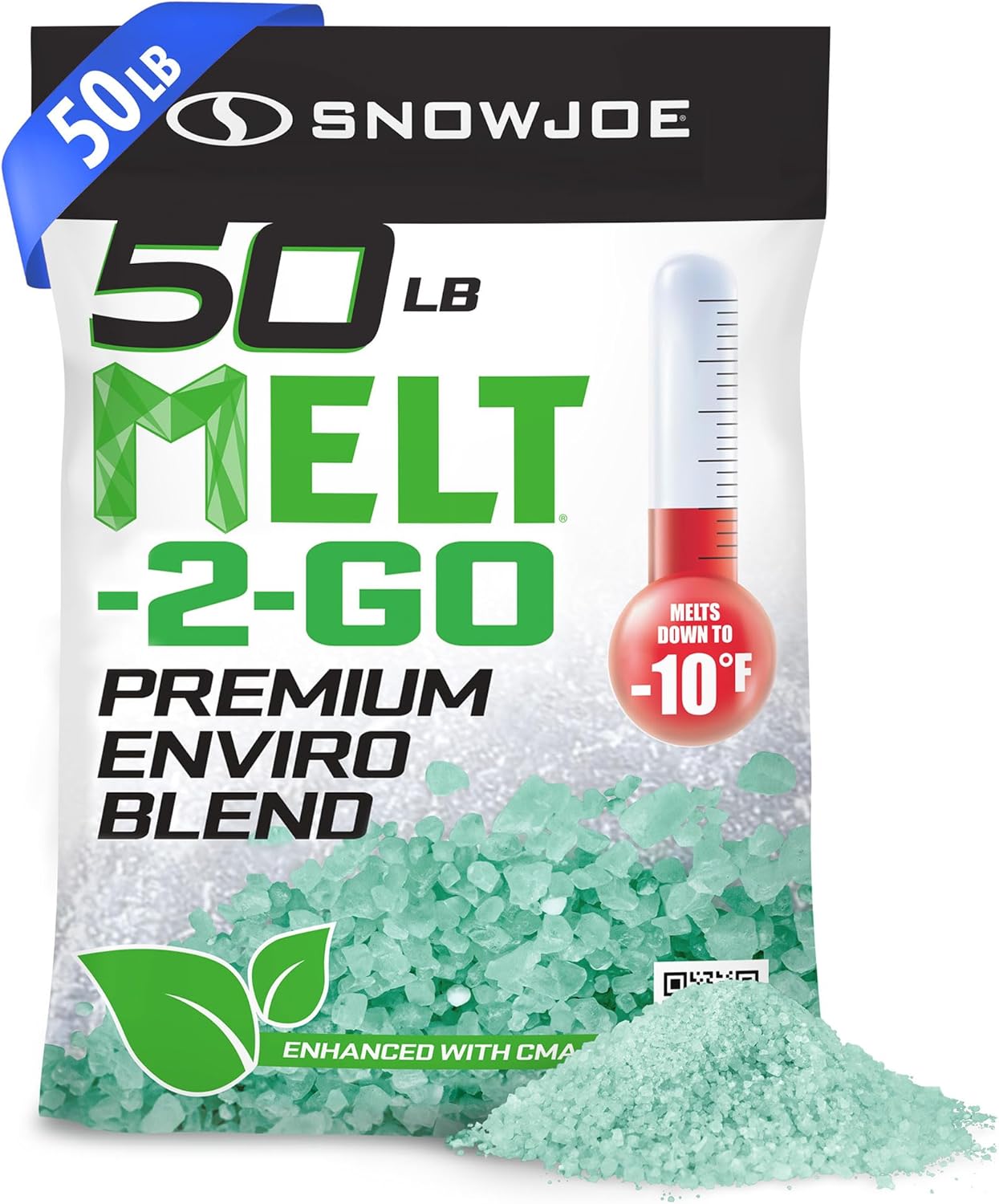 Snow Joe Premium Enviro Blend Ice Melt, Green-Coated Deicer Crystals, 50 lb - Safer Melter for Vegetation, Concrete & Metals w/ Anti-Corrosion Calcium Magnesium Acetate
