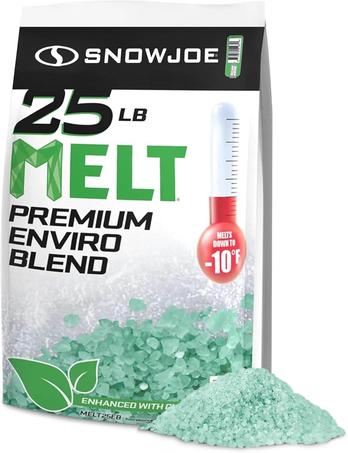 Snow Joe Premium Enviro Blend Ice Melt, Green-Coated Deicer Crystals - Safer Melter for Vegetation, Concrete & Metals w/Anti-Corrosion Calcium Magnesium Acetate - 25 lb