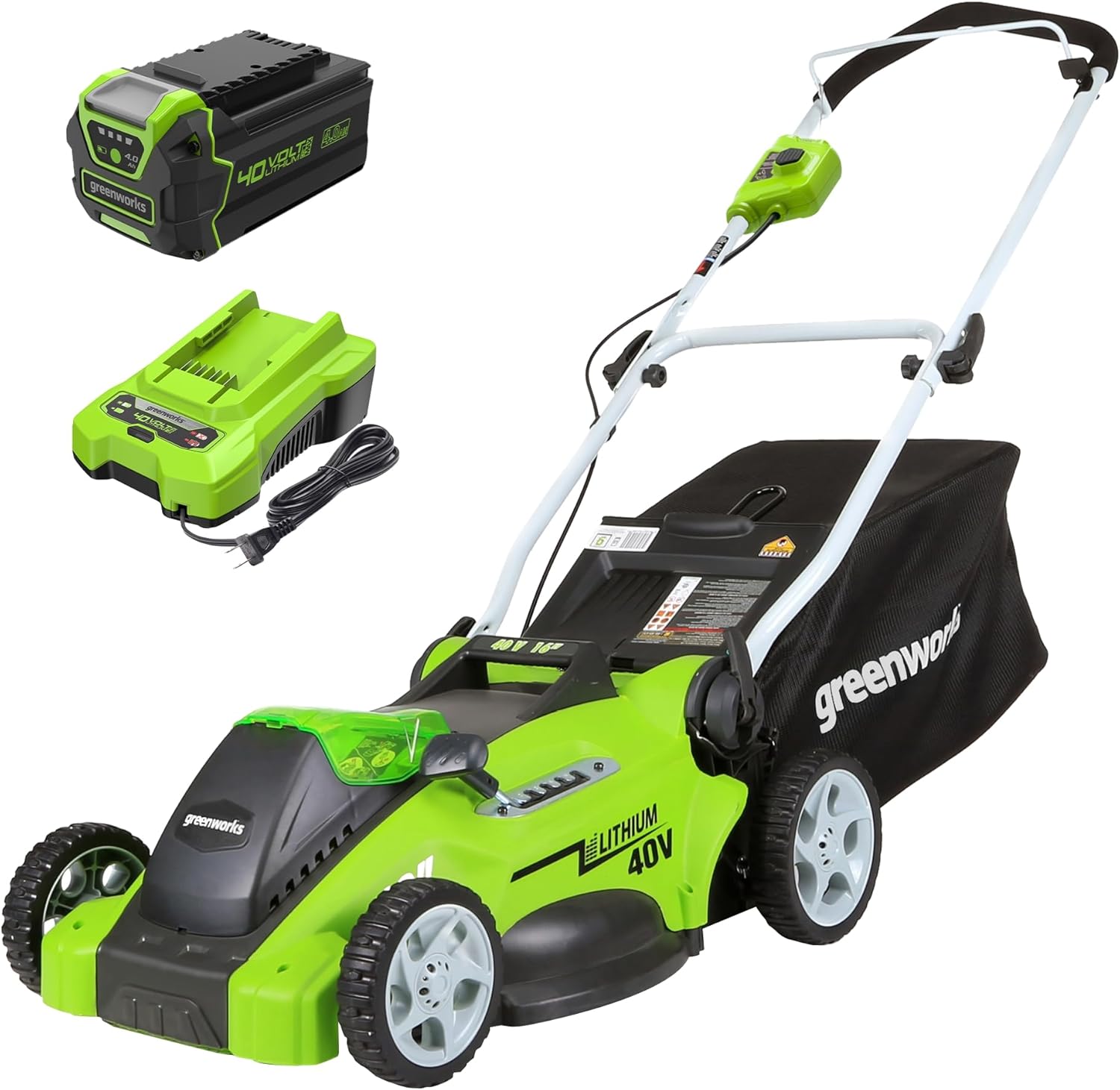 Greenworks 40V 16&#34; Cordless Lawn Mower, Ultra-Light Push Mower with 4.0Ah Battery & Charger(75+ Tool Compatibility, 45Min Runtime)