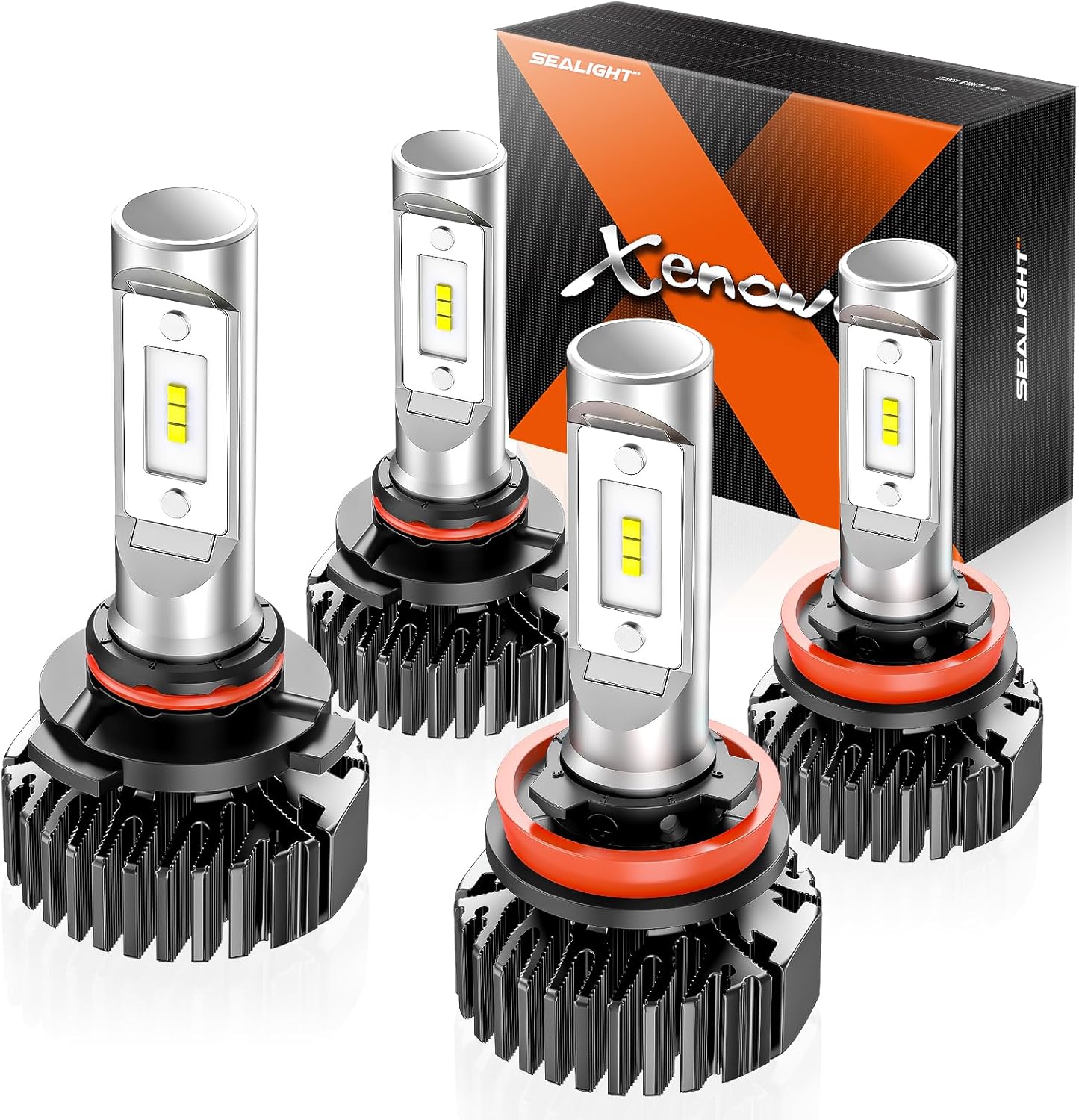 SEALIGHT 9005/HB3 H11/H8/H9 Bulbs, 9005 H11 Light with Plug and Play, 60,000LM, Non-polarity, Wider Driving Vision, Light Bulbs, Powersports Bulbs and Assemblies, Pack of 4