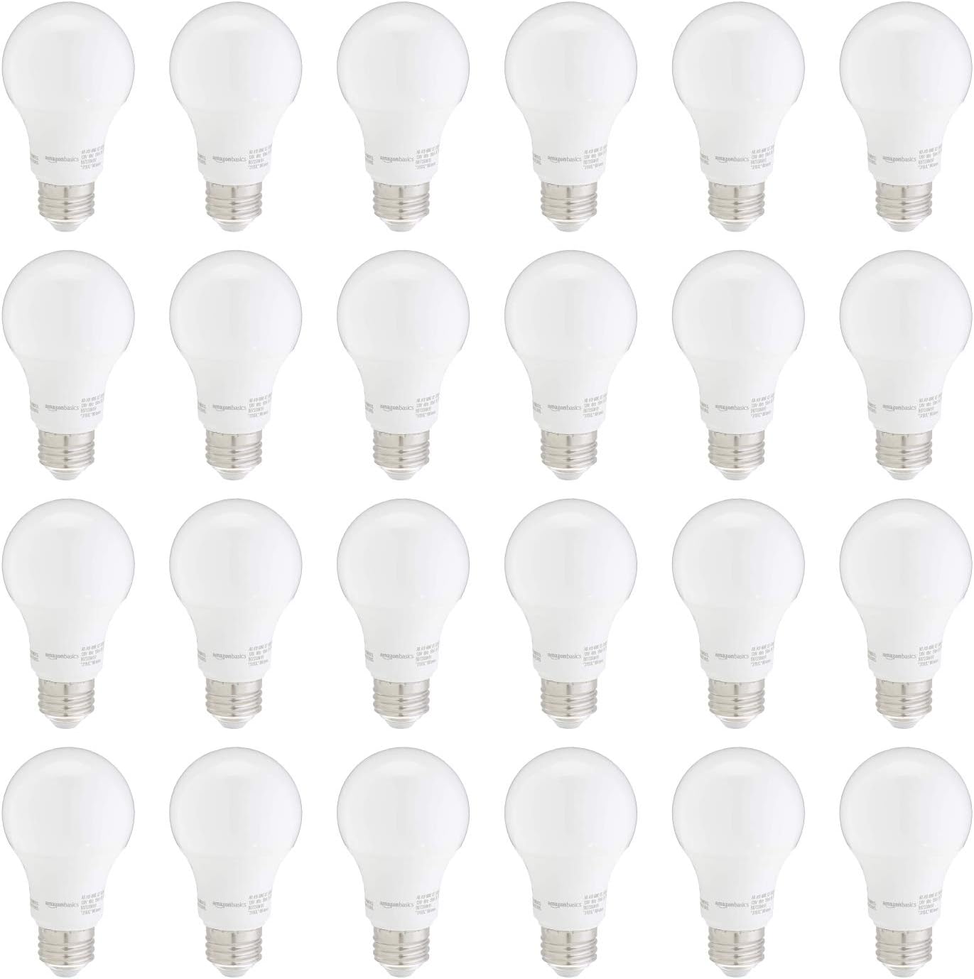 Amazon Basics Non-Dimmable LED Light Bulbs, Long Lasting, 9W, E26 Base, 5000K Daylight White, A19, 60W Equivalent, 24-Pack