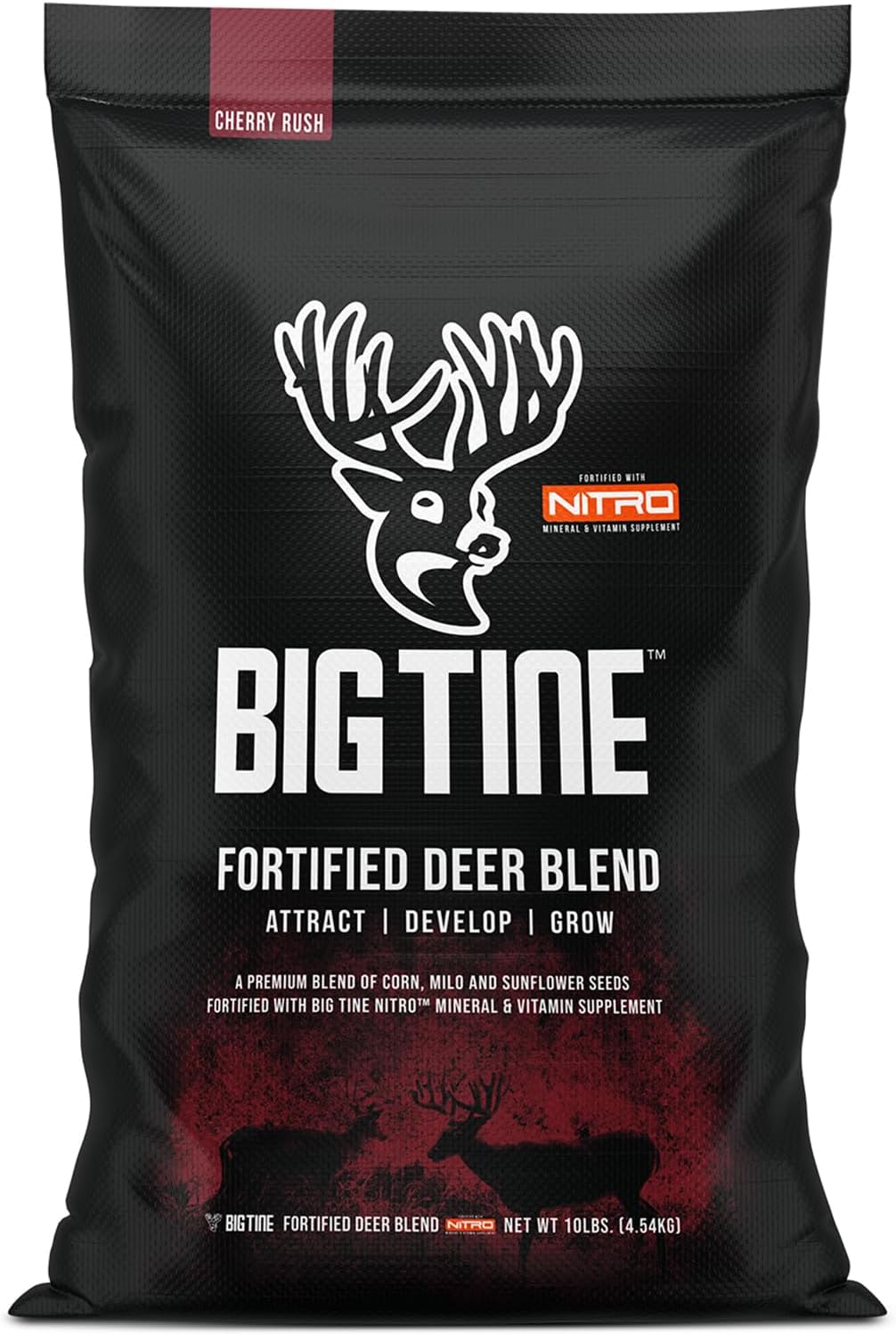 Big Tine Fortified Deer Blend, Cherry Rush Flavor, 10 lbs Bag, Supports Antler Growth, Long Lasting Scent, Packed with Vitamins and Minerals