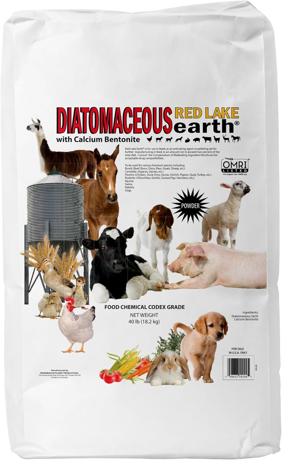 Progressive Planet Red Lake Earth Animal Feed Additive, 40lbs - Natural Diatomaceous Earth with Calcium Bentonite for Poultry & Livestock - Prevents Caking, Improves Feed Flow & Maintains Fresh Feed