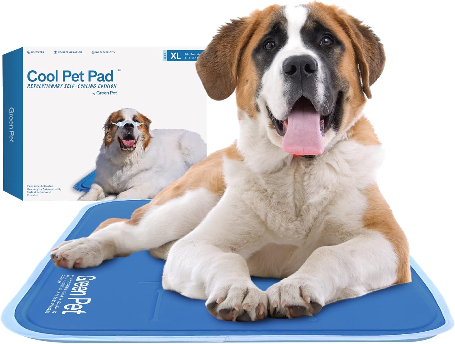 The Green Pet Shop Cool Pet Pad - Extra Large, Blue - Self-Cooling, Pressure Activated Mat for Dogs & Cats from 80+ lbs - Non-Toxic Gel, No Water Needed
