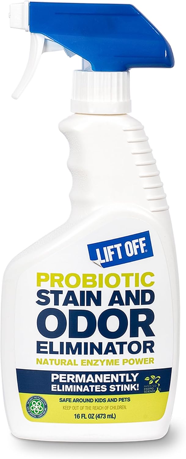 Lift Off 45006 Probiotic Stain and Odor Eliminator Spray – Powerful Natural Enzyme Carpet Cleaner and Pet Odor Eliminator for Urine, Upholstery, and Hard Floors, Safe Around Kids and Pets – 16 Fl Oz