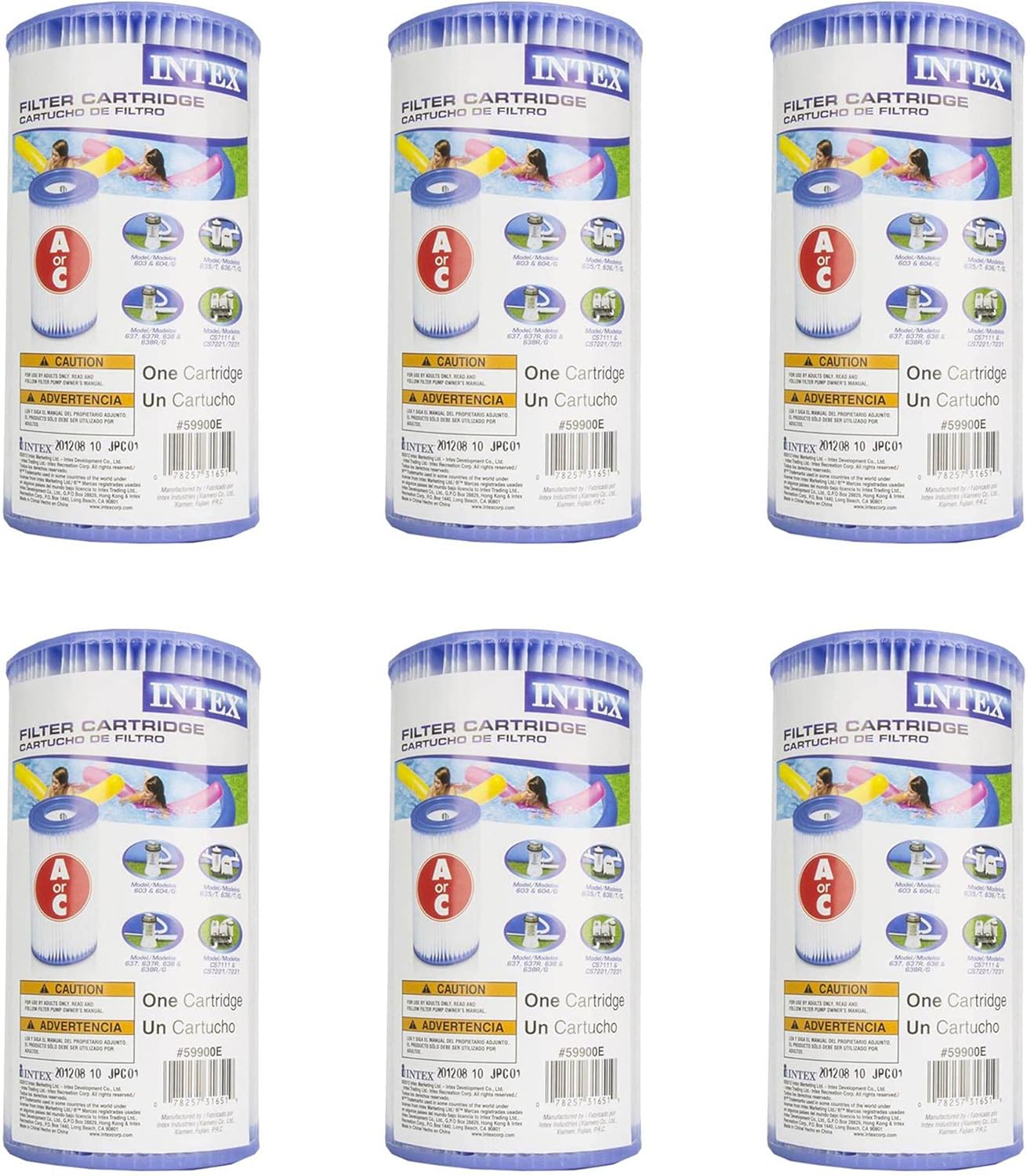 (Pack of 6) Intex 29000E/59900E Easy Set Pool Replacement Type A or C Filter Cartridge