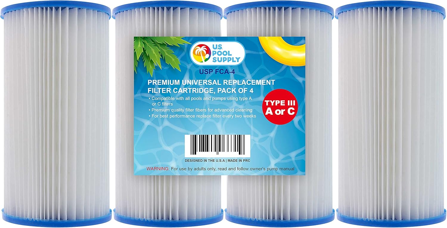U.S. Pool Supply 4 Pack of Universal Replacement Filter Cartridges, Type A or C - Compatible with Above Ground Swimming Pool Pumps Using Type A or C Filters - Provides Premium Clean Water Filtration
