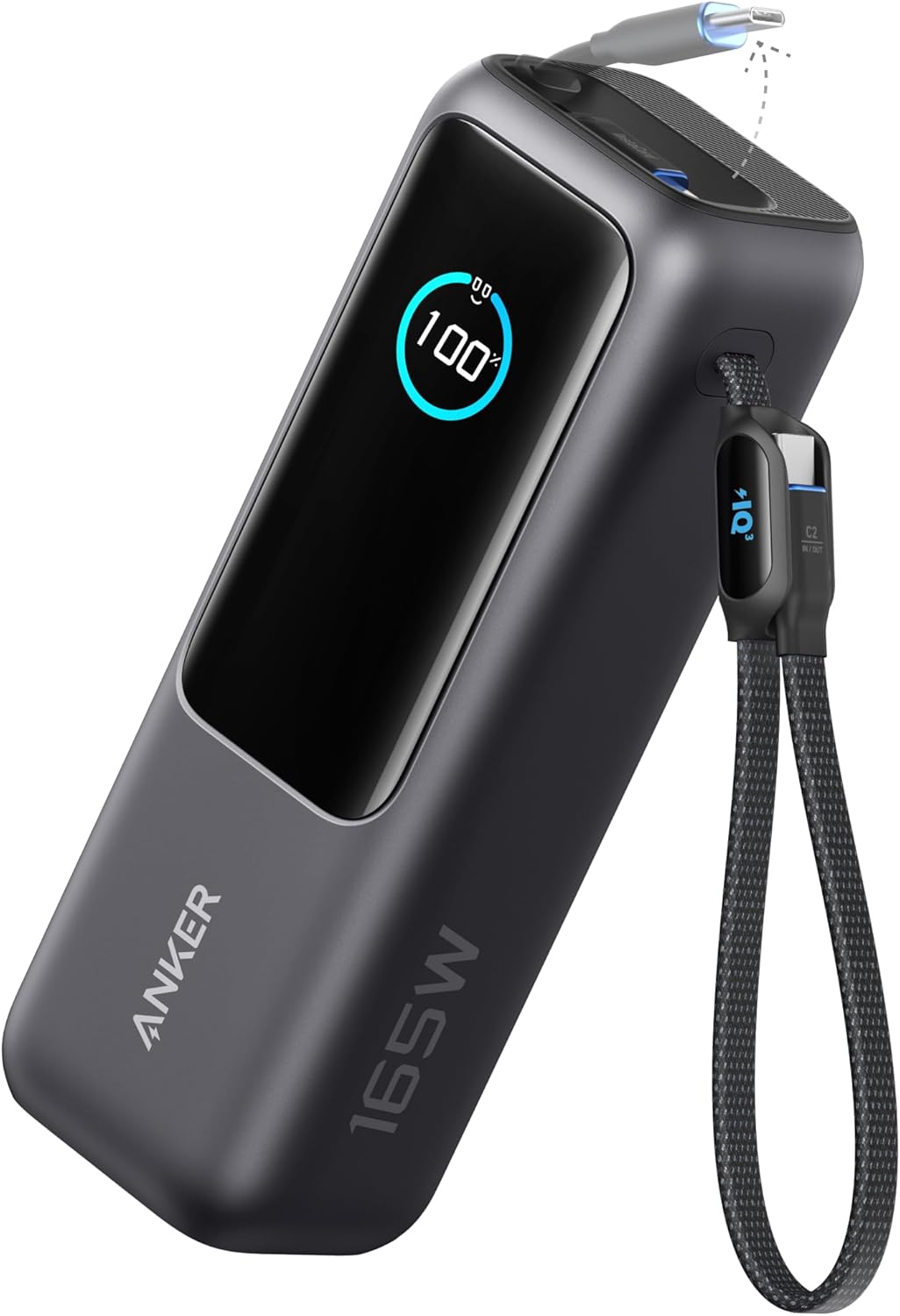 Anker Laptop Power Bank, 25,000mAh Portable Charger with Triple 100W USB-C Ports, Built-in Retractable Cables, Flight-Approved for Travel, iPhone 16/15 Series, MacBook, Samsung, and More