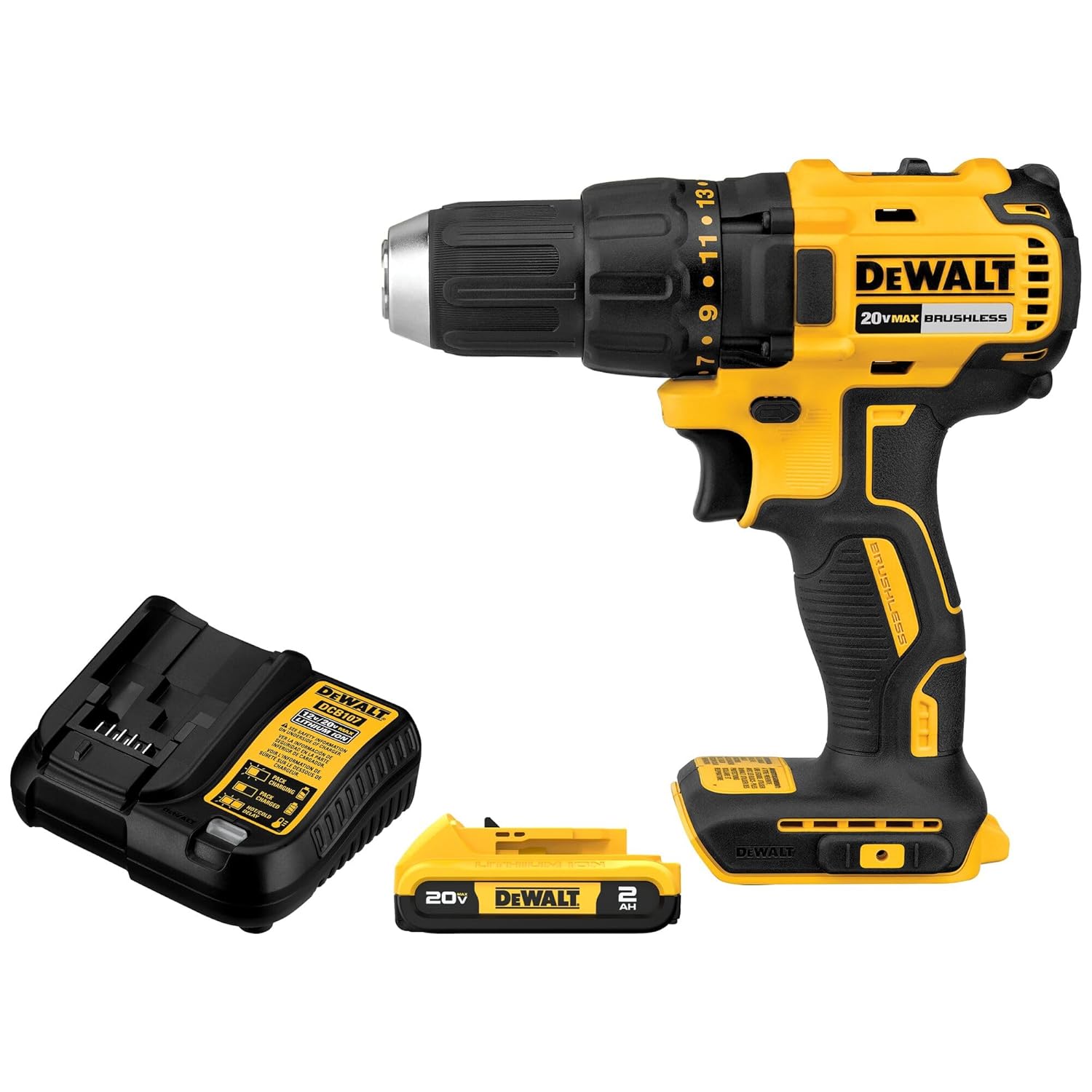 DEWALT 20V MAX Cordless Drill Driver Set, 1/2 Inch Electric Drill, 2 Speed, XR 2.0 Ah Battery and Charger Included (DCD777D1)
