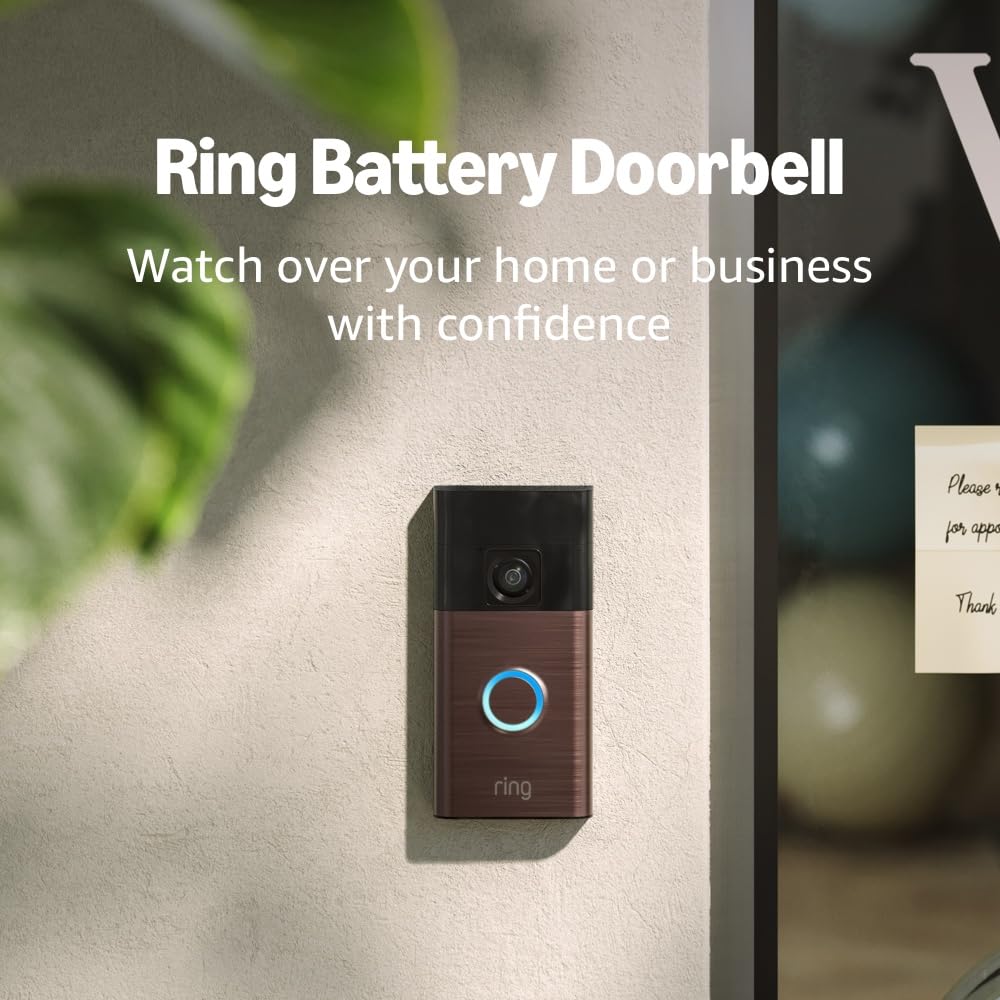 Ring Battery Doorbell (newest model), Home or business security with Head-to-Toe video, Live View with Two-Way Talk, and Motion Detection & Alerts, 2-pack, Venetian Bronze