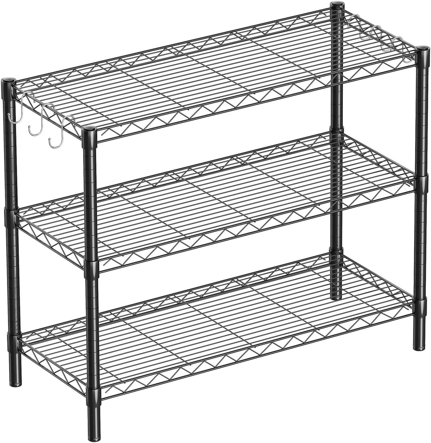 3-Shelf Adjustable Metal Shelf Wire Shelving Unit Storage Rack Display Shelf for Office,Kitchen,Bedroom,Bathroom,Laundry,Pantry Basement,Garage(Black,36&#34; L x 14&#34; W x 30&#34; H)