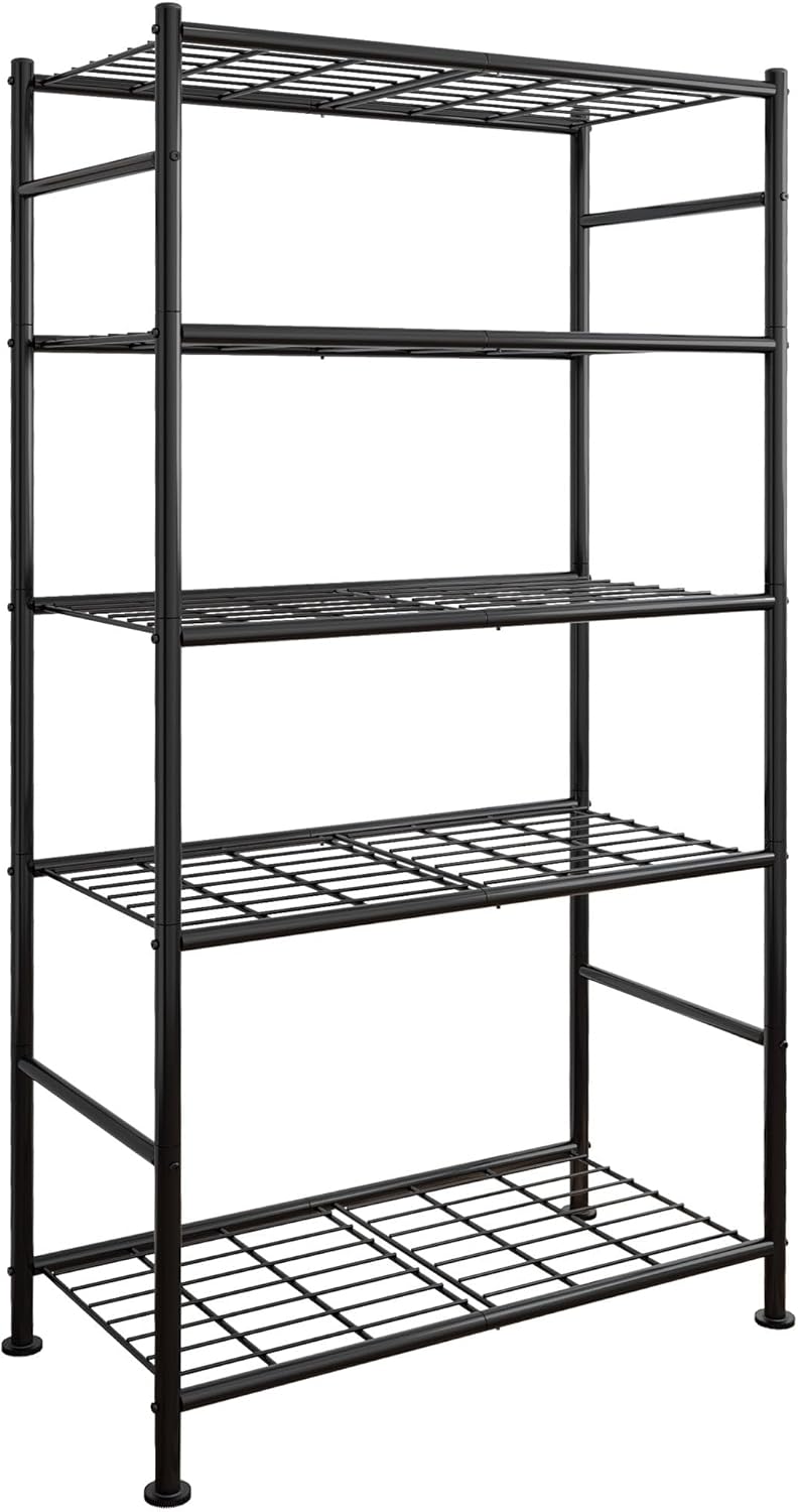 Storage Shelves - 5 Tier Shelf Organizer, Heavy Duty Garage Shelving Unit with Leveling Feet, Stable Metal Shelves Organizer for Pantry, Kitchen and Closet, 33.0&#34; W x 12.6&#34; D x 72.0&#34; H, Black