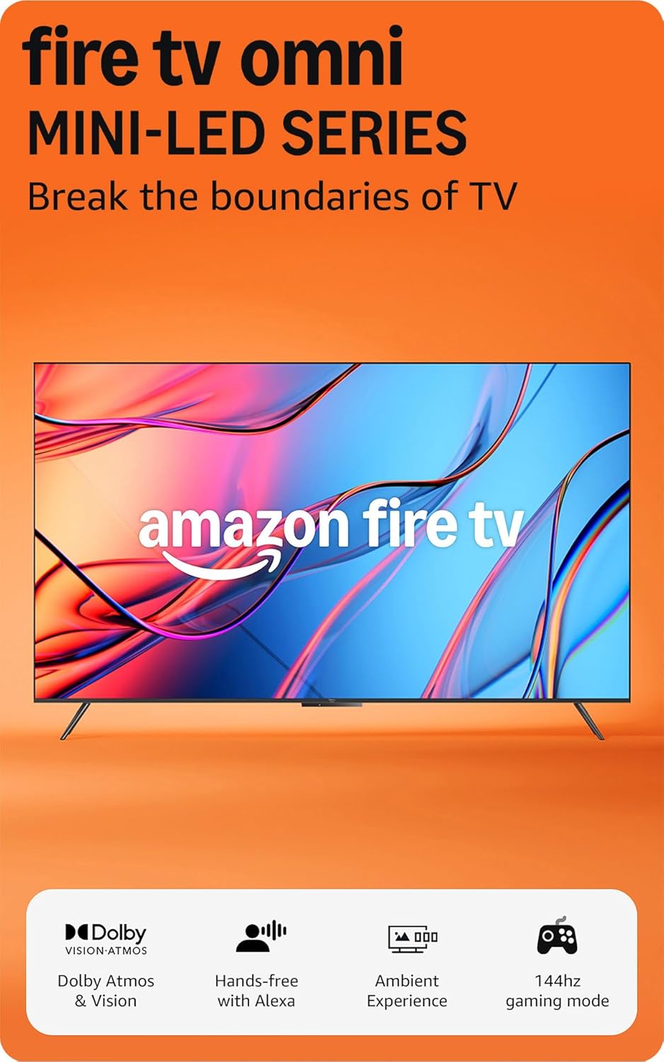 Amazon Fire TV 55" Omni Mini-LED Series, QLED 4K UHD smart TV, Dolby Vision IQ, 144hz gaming mode, Ambient Experience, hands-free with Alexa, 2024 release