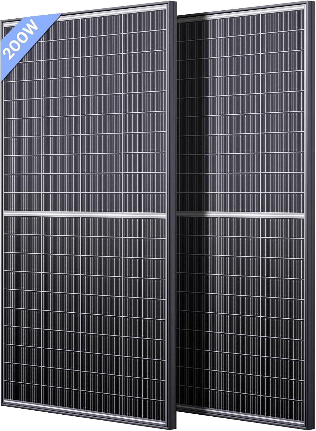 N-Type 16BB 400W Bifacial Solar Panel, 2Pcs 200 Watt Solar Panel 12V, 25% High Efficiency, Dual-module Parallel Anti-Shade Design, for RV Van Marine Home Rooftop Off-Grid Systems (2 Pack 200W)