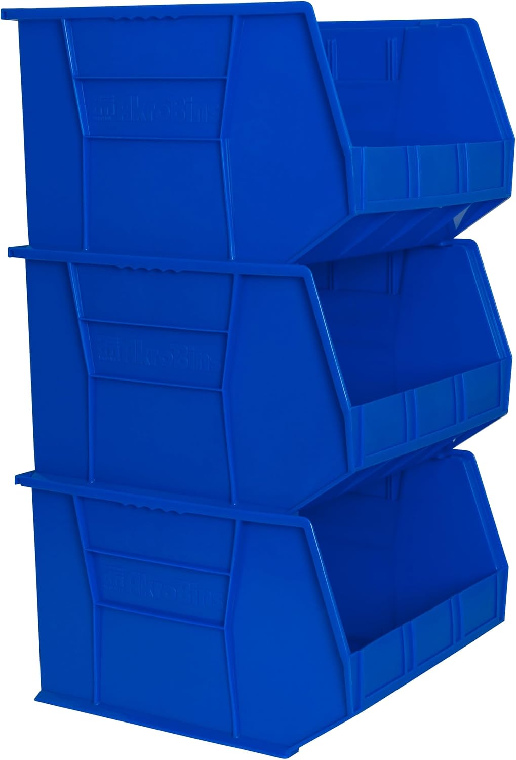 Akro-Mils 30270 AkroBins Plastic Storage Bins, Space-Saving Stackable Bins for Garage, Pantry, Craft Organization, 18&#34; x 16&#34; x 11&#34;, Blue, 3-Pack