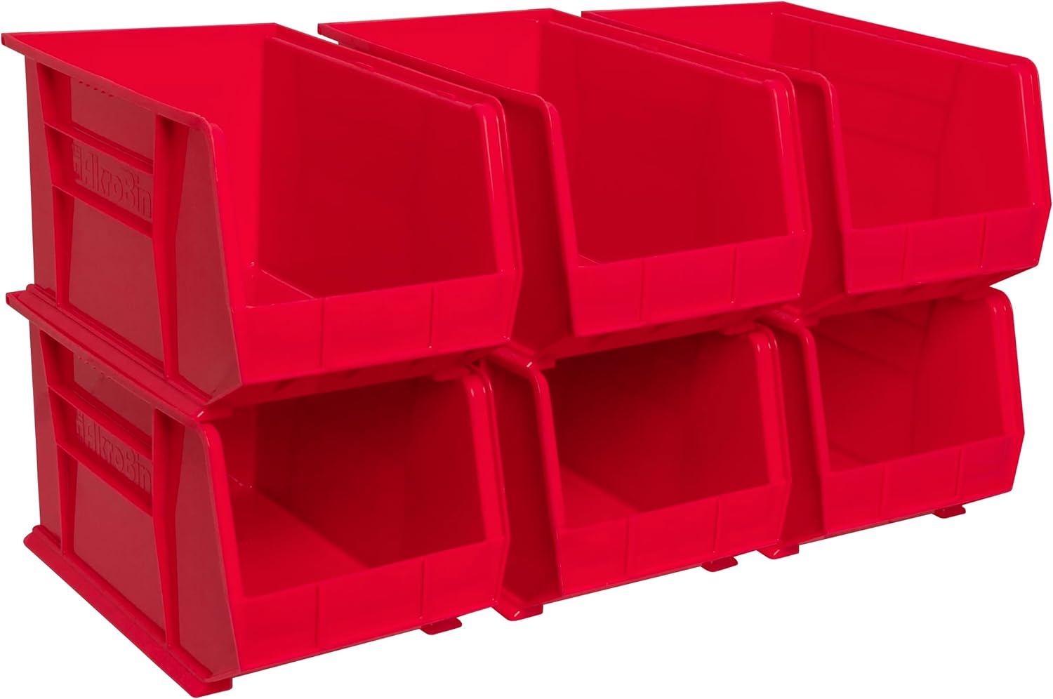 Akro-Mils 30260 AkroBins Plastic Storage Bins, Space-Saving Stackable Bins for Garage, Pantry, Craft Organization, 18&#34; x 11&#34; x 10&#34;, Red, 6-Pack