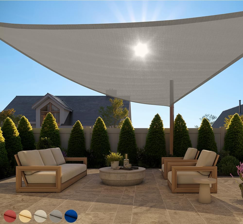 GORILLA GRIP Heavy Duty Sun Shade, UV Protection Fade Tear and Rust Resistant Triangle Sunshade Canopy, Curved Edges Blocks Sunlight, Breathable Sail, Outdoor Patio, Lawn Garden Butter Cream