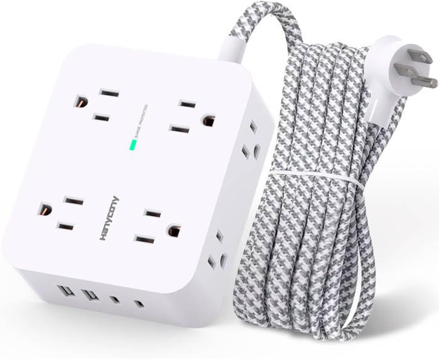 Surge Protector Power Strip - HANYCONY 8 Outlets 4 USB (2 USB C) Charging Ports, Multi Plug Outlet Extender, 5Ft Braided Extension Cord, Flat Plug Wall Mount Desk Charging Station for Home Office ETL