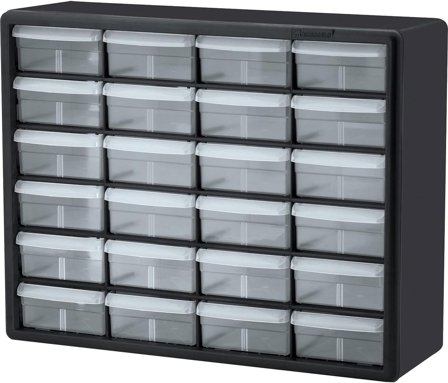 Akro-Mils 24-Drawer Plastic Drawer Storage Cabinet for Garage Organization, Bead Organizer, Building Bricks Storage, Teacher Toolbox, Makeup Organizer, 20&#34; W x 6&#34; D x 16&#34; H, 10124 Black