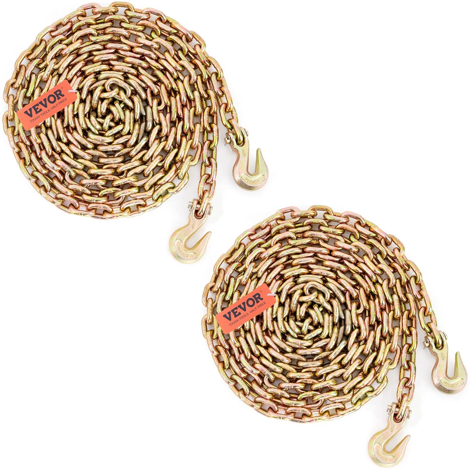 VEVOR 7100 LBS Transport Binder Chain, 3/8&#34;x20' G80 Tow Chain with Grab Hooks, Galvanized Manganese Steel, DOT Certified, 2 Pack for Dock Factory Construction Site