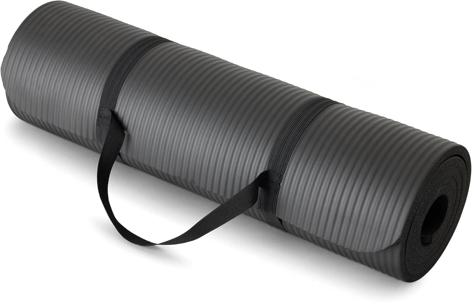 Amazon Basics Extra Thick Exercise Yoga Mat with Carrying Strap, Black, 1/2 Inch